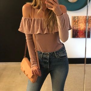 Velvet stripe off shoulder bodysuit